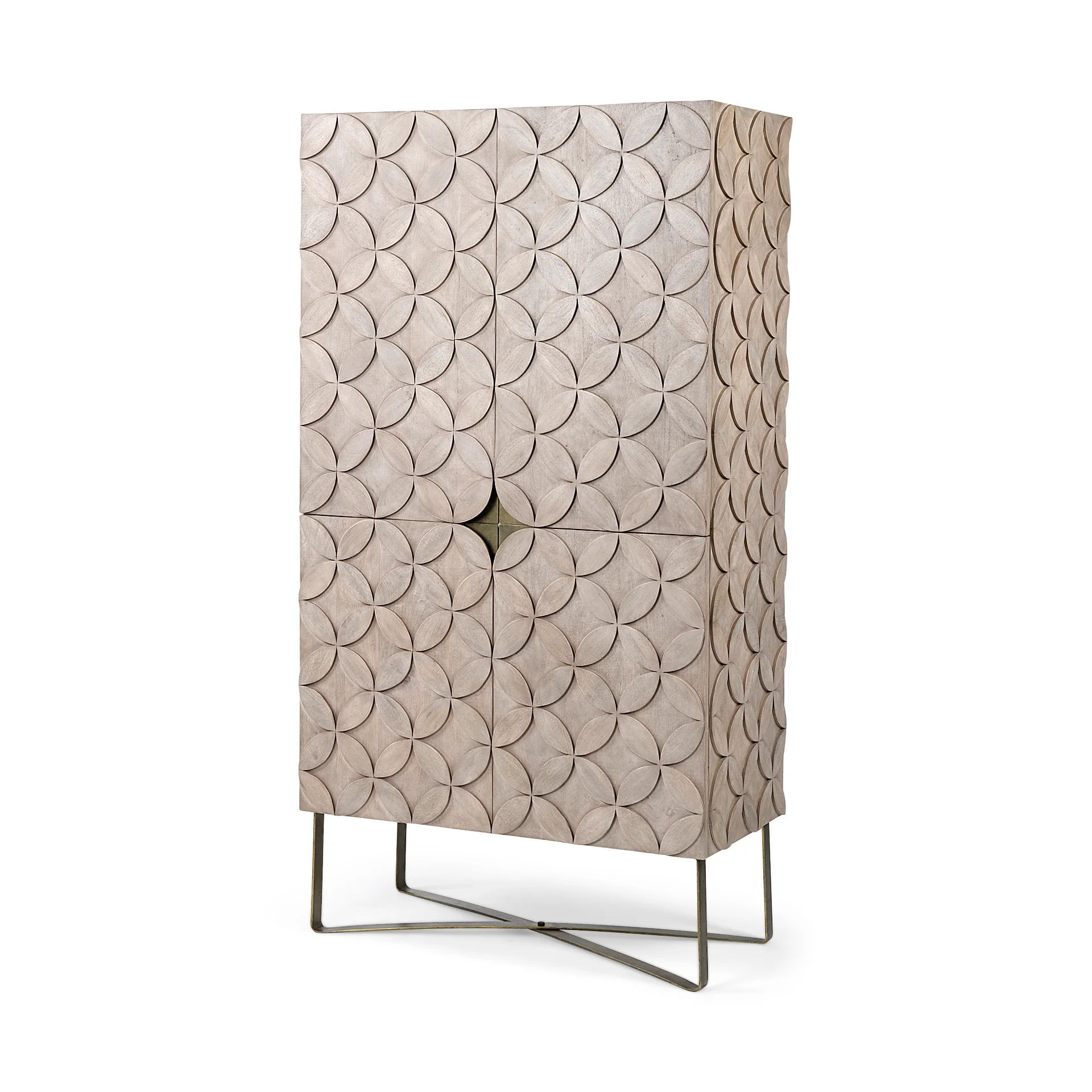 Quality Excelsior II 68.1 H Light Brown Wood Gold Iron Base Storage Cabinet Original Design