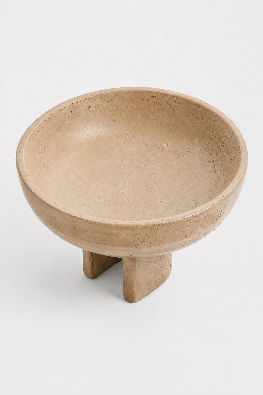 Sophisticated BOWL LARGE PEDESTAL CEMENT TRAVERTINE LOOK BEIGE Smooth