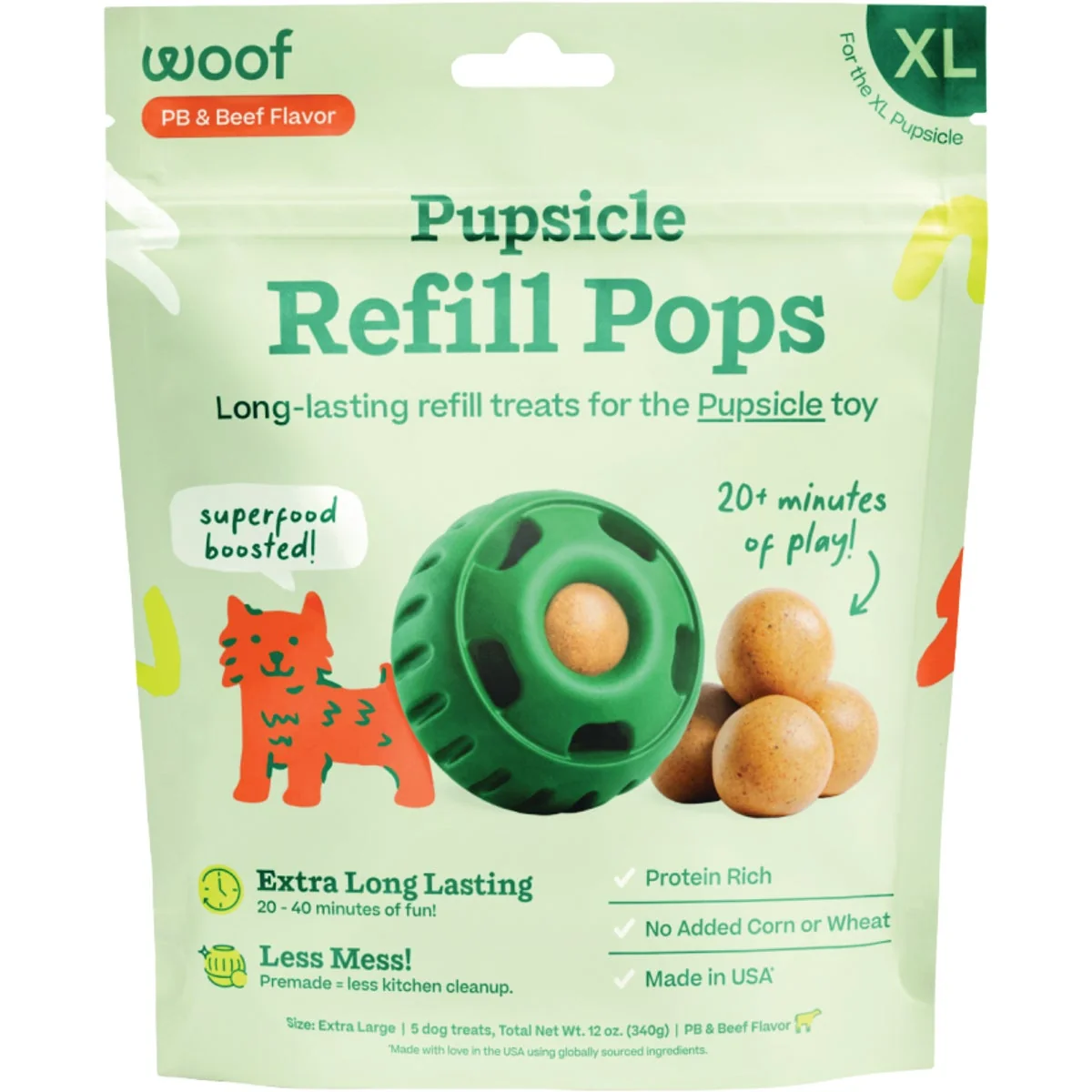 Fine Woof Pupsicle XL Peanut Butter Beef Refill Pop Treat 5-Pack Lightweight