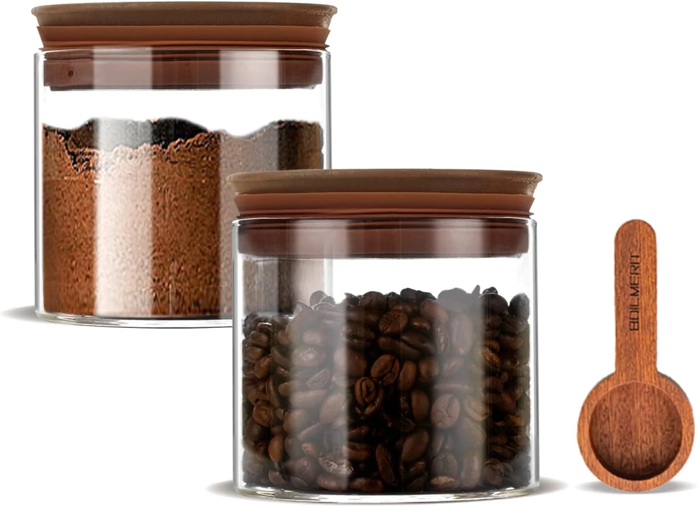 Soft 17 oz Coffee Canister with Scoop and Wooden Lids Airtight Glass Coffee Beans Storage Container Sets of 2 for Ground Coffee Food Storge Jars for Ground Coffee Bar Ce Snack Contemporary