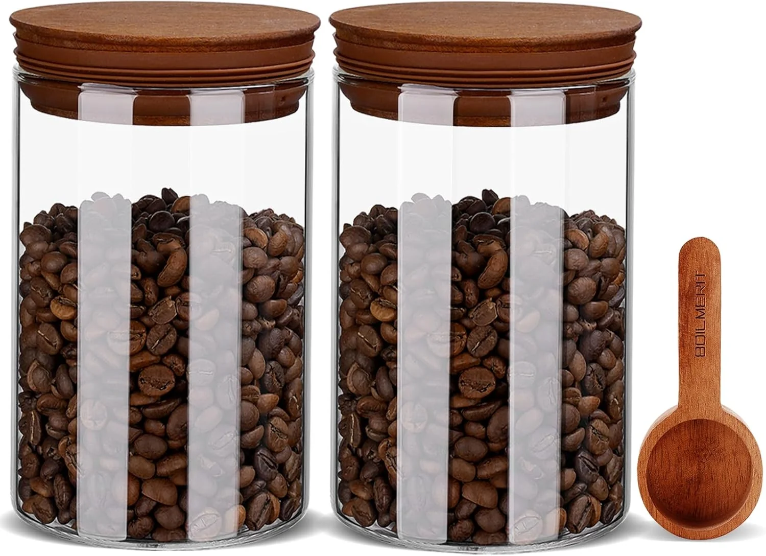 Breathable 27oz Coffee Canister with Scoop and Wooden Lids Airtight Coffee Grounds Container Set of 2 for Coffee Bar Organizer Official
