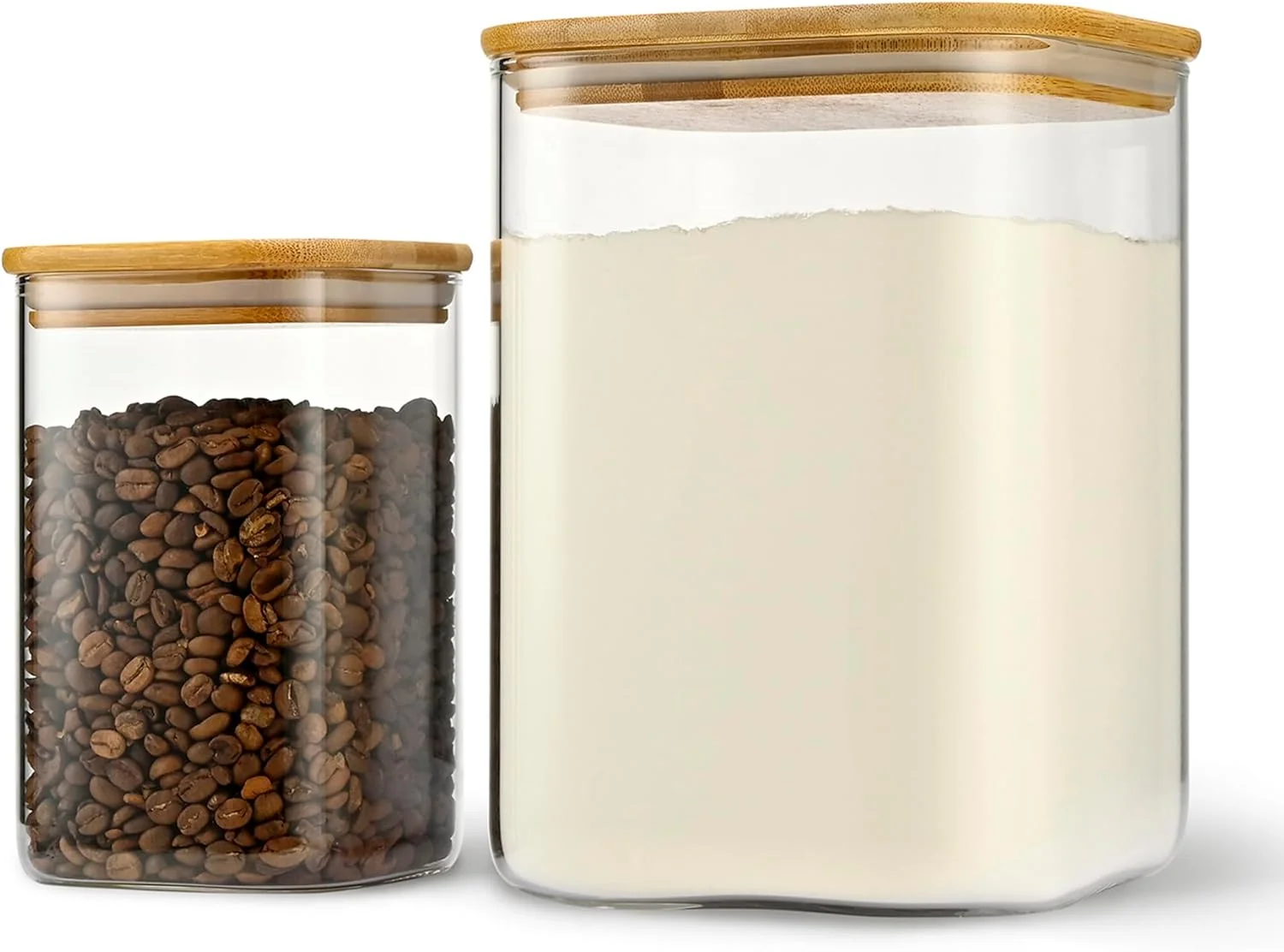 Traditional 122oz 41oz Airtight Glass Square Storage Canister with Bamboo Lid Set of 2 3600ml 1 1200ml 1 Large Storage Container Gallon Glass Jars for Sugar Eco-Friendly