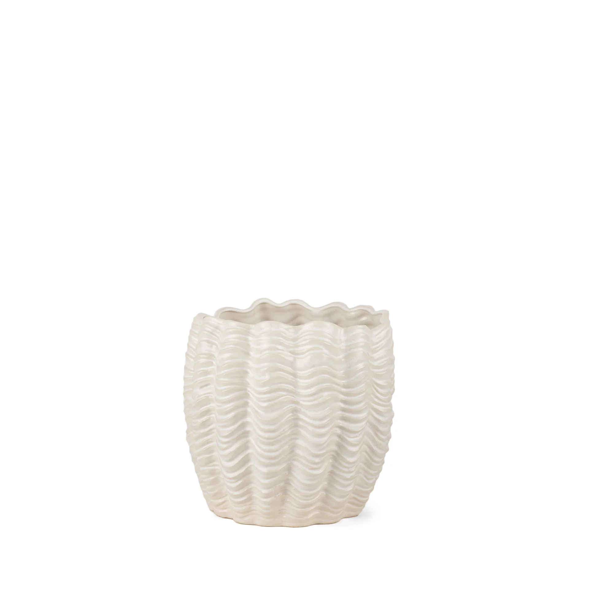 Authentic Velia Short Seashell Sculptural Cream Glazed Ceramic Vase Original Design