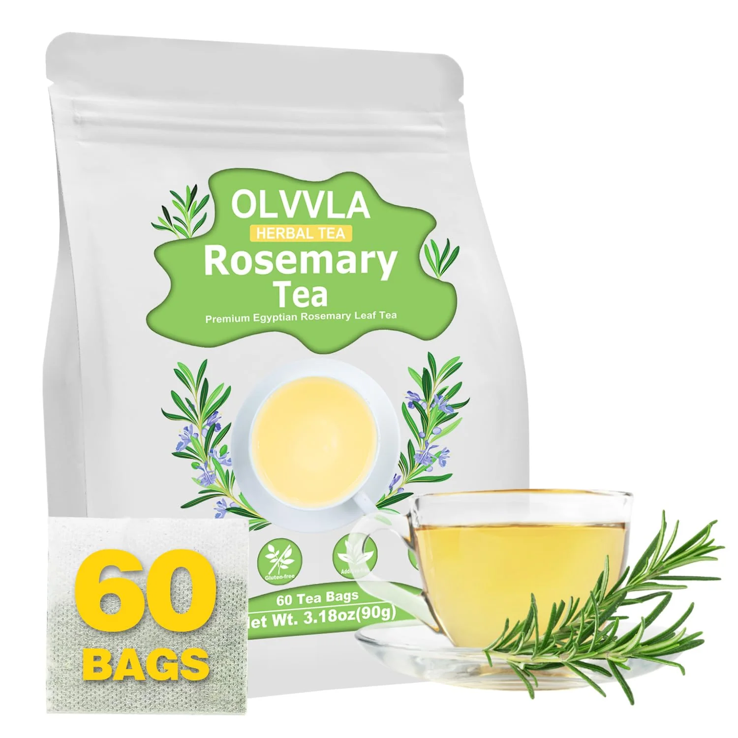 Excellent Olvvla - Rosemary Tea Bags - 1.5g X 60 Count - Pure Natural Dried Rosemary Leaves - Cultivated in Egypt - Non-GMO - Caffeine- - Support Digestion Smooth