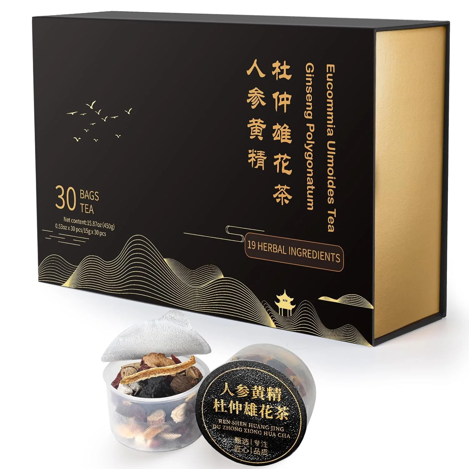 Reliable Ginseng Polygonatum Eucommia Male Flower Tea Natural Traditional Chinese Kidney Support Blend Kidney Cleanse Detox Tea for Men Women Lightweight