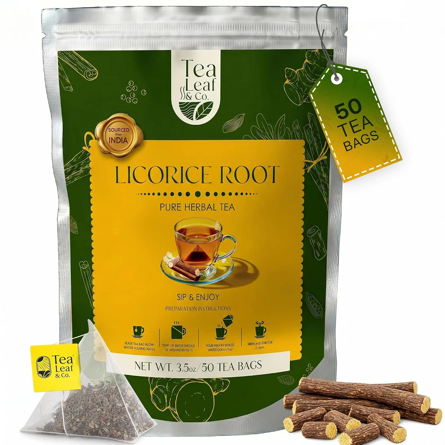 Specialty Licorice Root Herbal Tea 100gm 3.5oz Natural Herbal Infusion 50 Tea Bags Solid