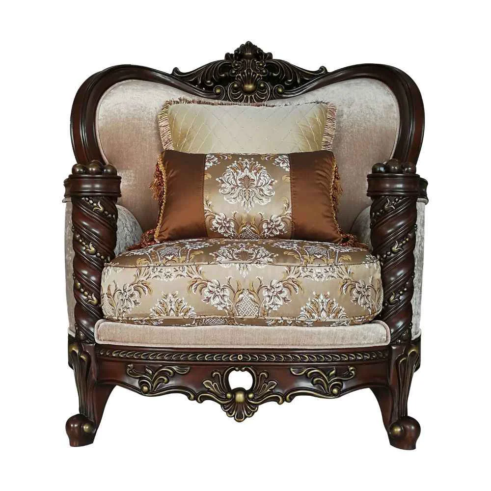 World-Class Devayne - Chair With 2 Pillows Same Lv01584 - Pattern Fabric Dark Walnut Optimized