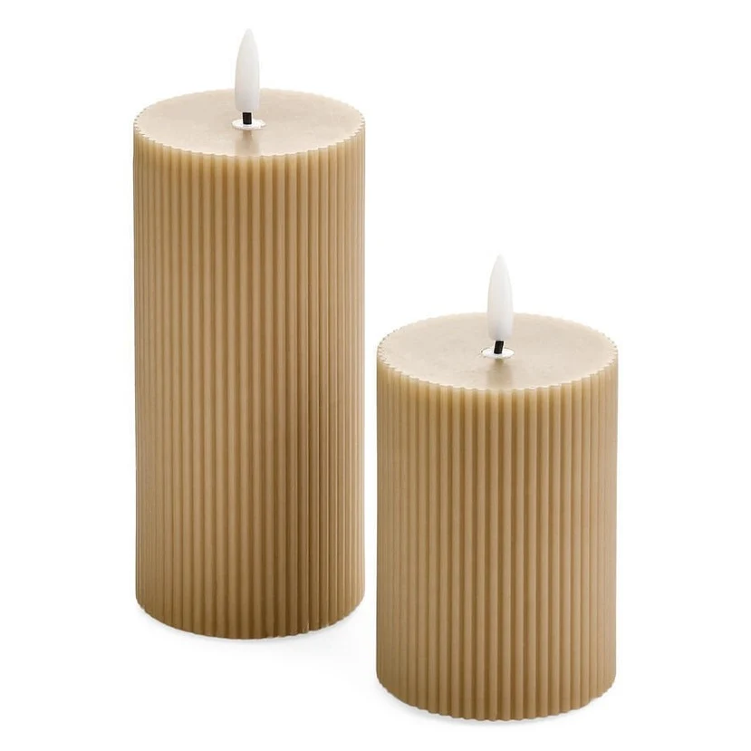 Advanced Pillar Candle Led Ribbed 3x6 Mocha Mousse Prestigious