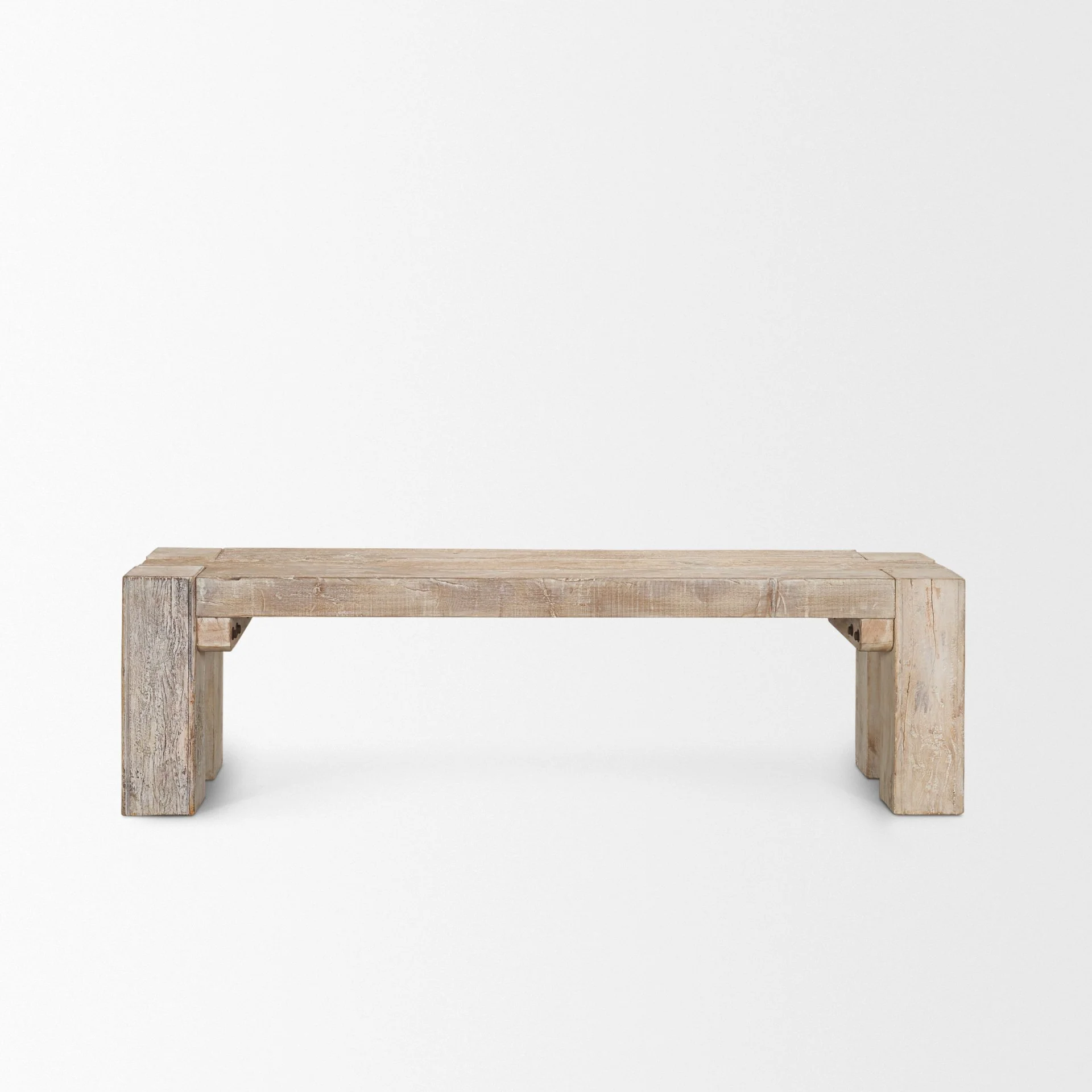 Convenient McArthur 70 Whitewash Reclaimed Wood Bench Detailed