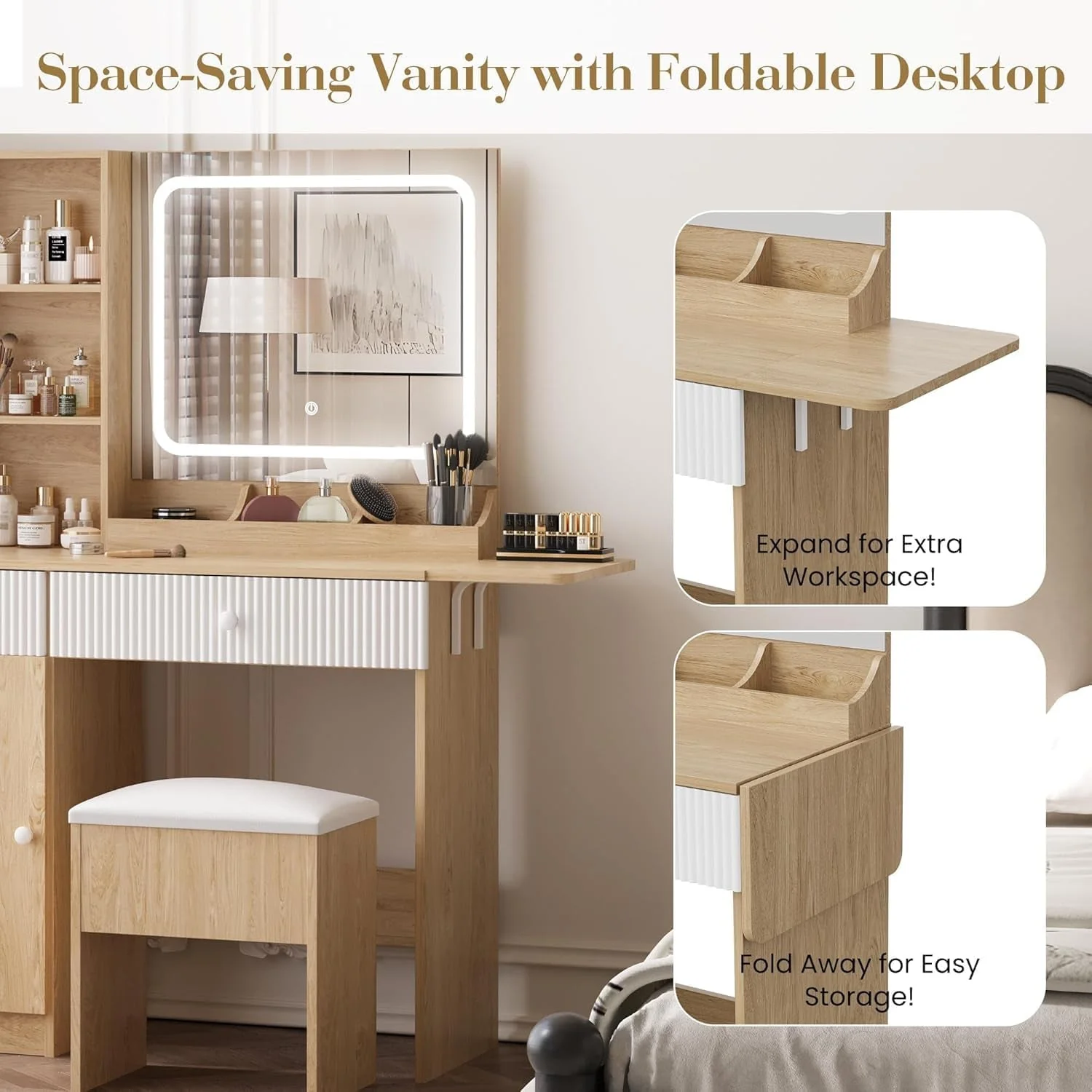Fast Makeup Vanity Desk With Illuminated Mirror Drawers Trendy