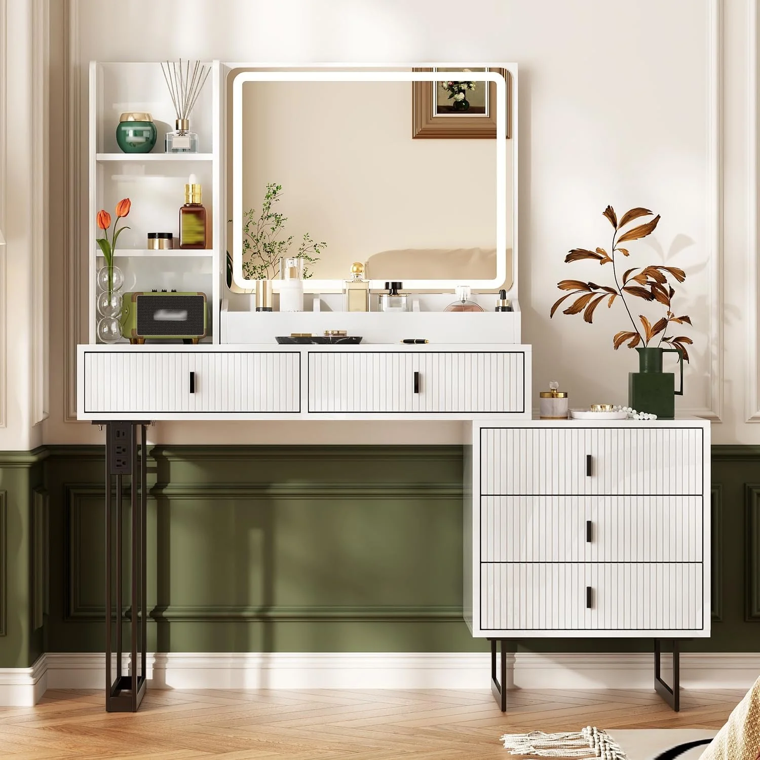 Official Premium White Vanity Desk With Illuminating Mirror Reliable