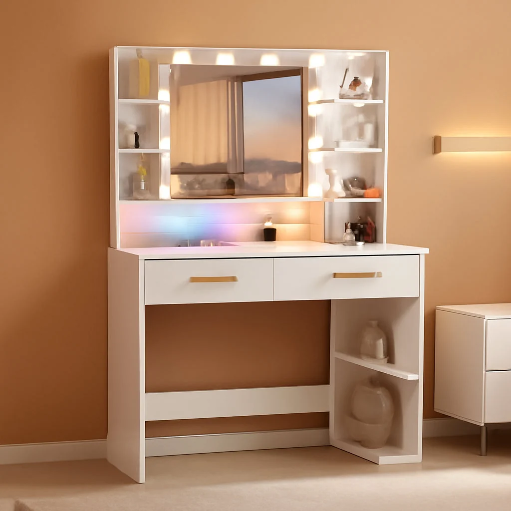 Exceptional White Vanity Dressing Table With Illuminated Mirror Long-Lasting