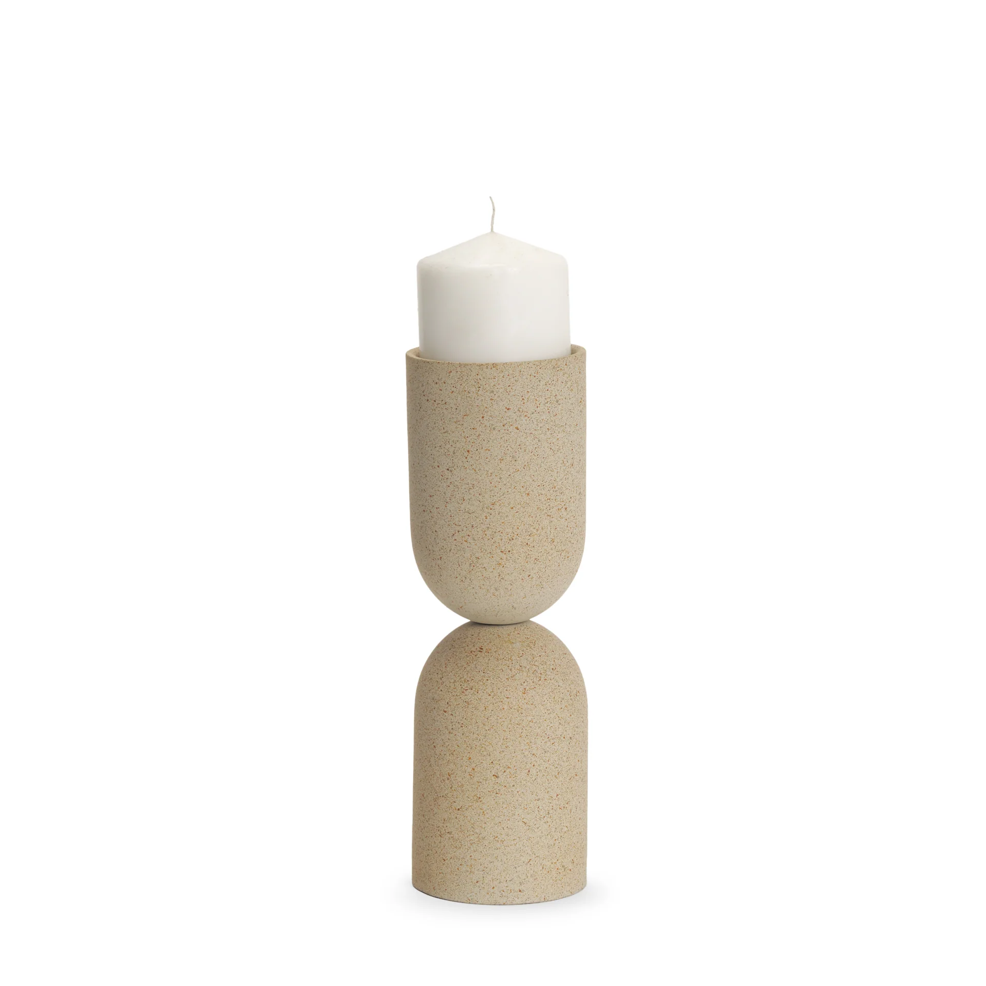 Premium Qamra Tall Beige Textured Metal Pillar Candle Holder Excellent