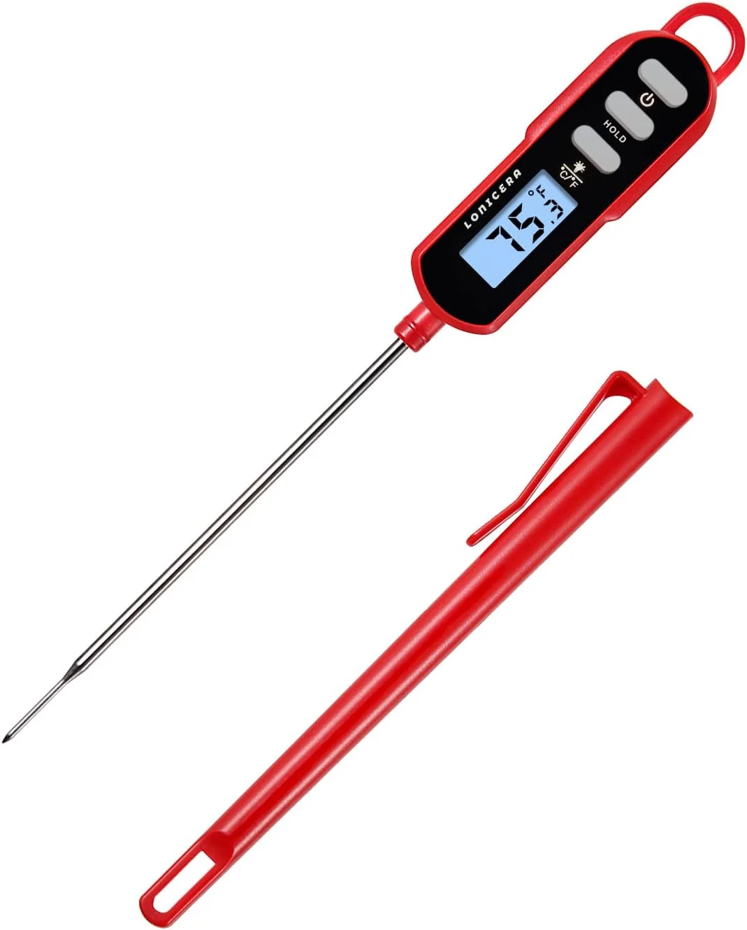 Advanced Lonicera Digital Cooking Thermometer for Bread Baking Food and Water Temperature Measurement. Waterproof and Long Stem with Meat Temp Guide Traditional