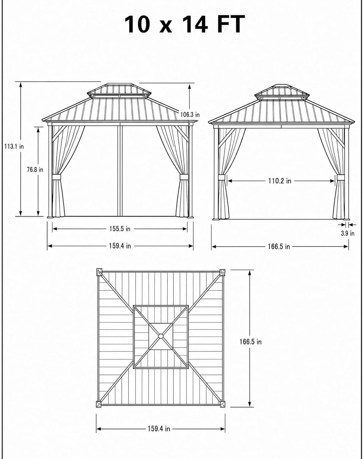 Specialty 10x14 Ft Weatherproof Hardtop Aluminum Gazebo Roof Natural
