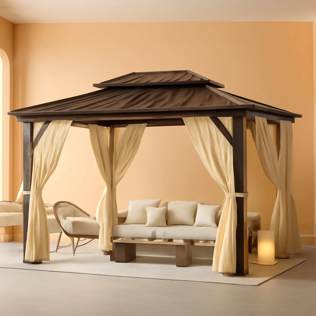 Flexible Weather Resistant Brown 10x12 Outdoor Gazebo Structure Prestigious
