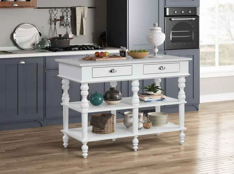 Premium Rorratt - Kitchen Island - Marble Top White Lightweight