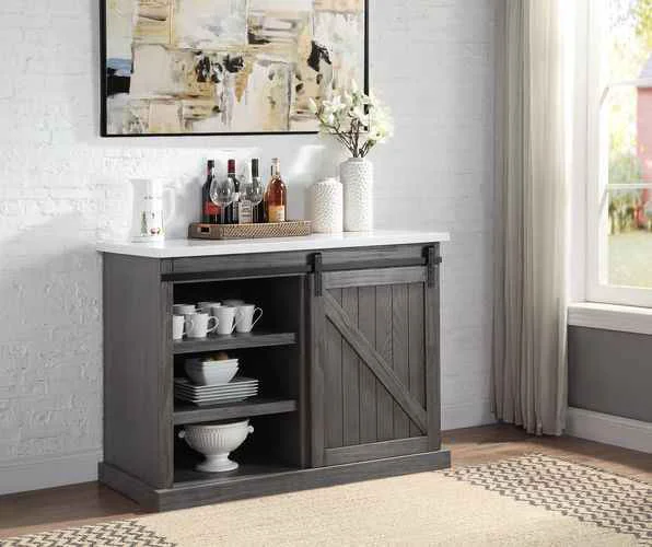 Sophisticated Gauri - Kitchen Island - Marble Top Top Gray Oak Genuine