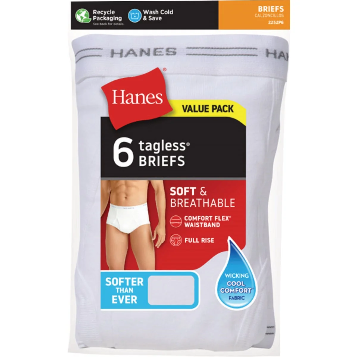 Safe Hanes Men's L White Briefs 6-Pack Practical