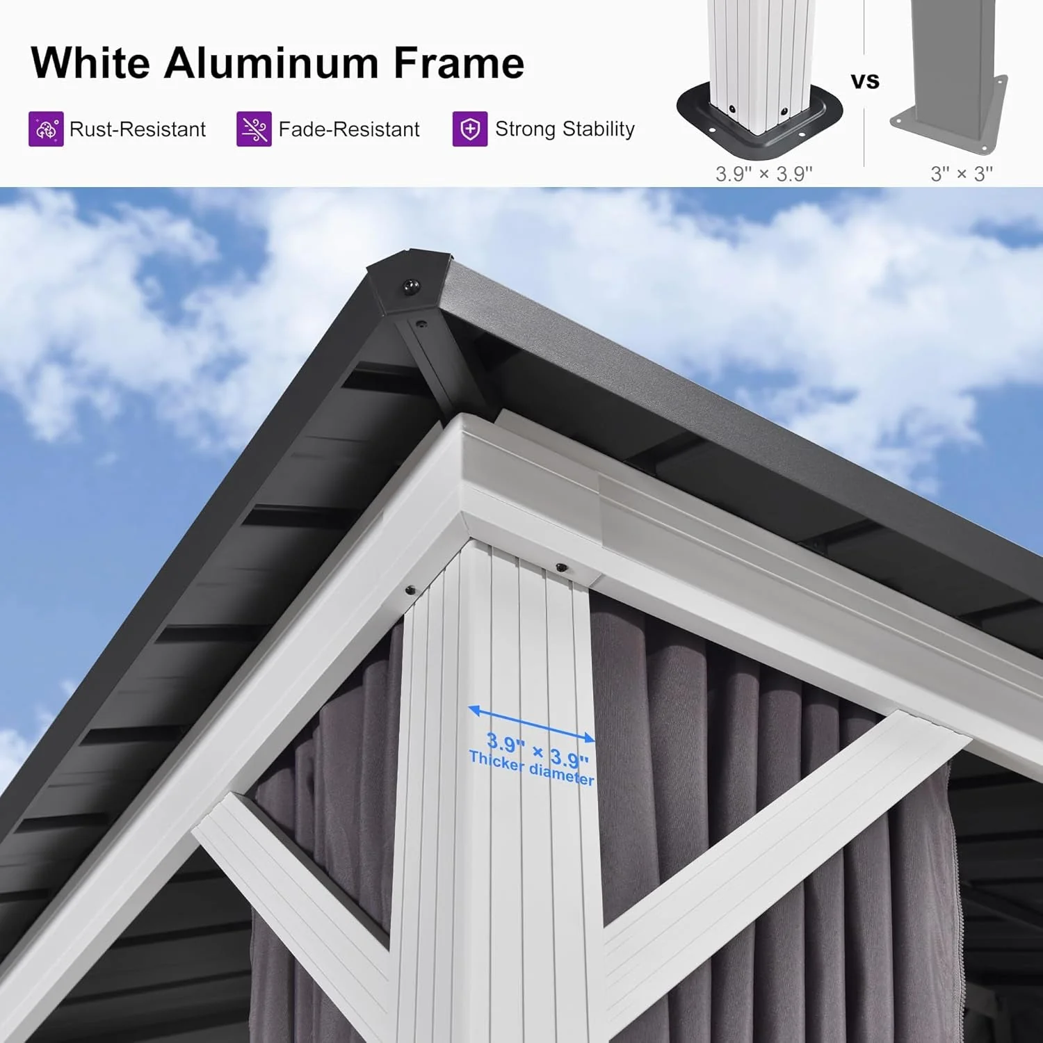 Advanced 12x14 White Aluminum Frame Hardtop Gazebo Curtains High-End