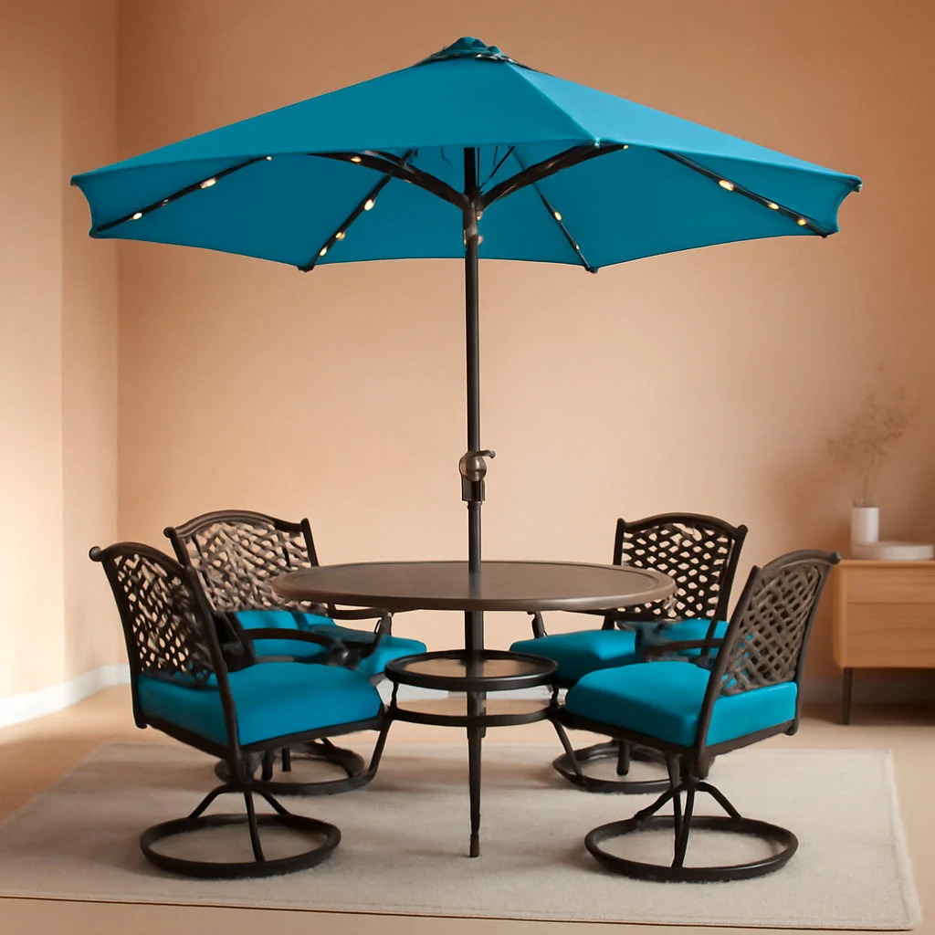 Original Design 9ft Turquoise Outdoor Patio Umbrella SolarLED Tilt Premium