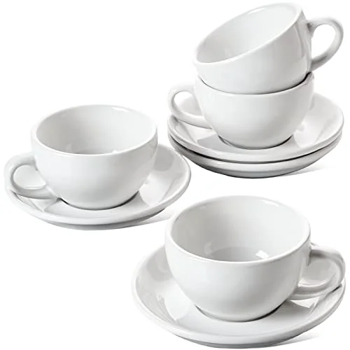 User-Friendly 8 oz Cappuccino Cups with Saucers 4 Count Natural