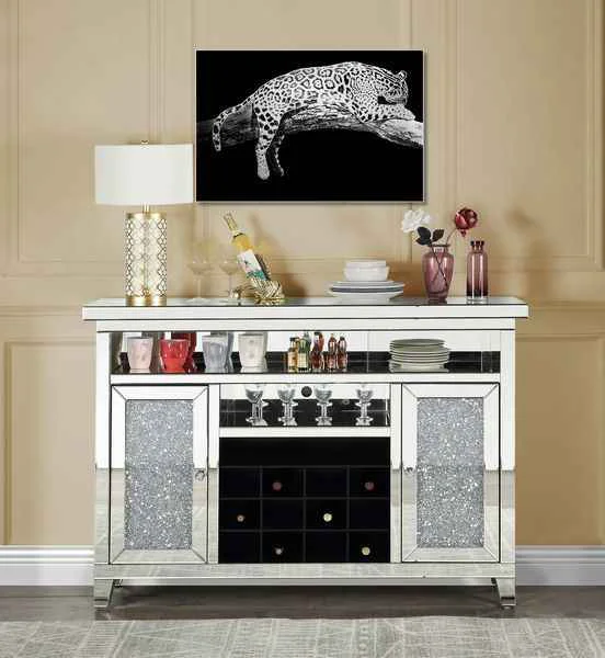 Reliable Noralie - 41 Wine Cabinet With LED - Mirrored Faux Diamonds Flexible