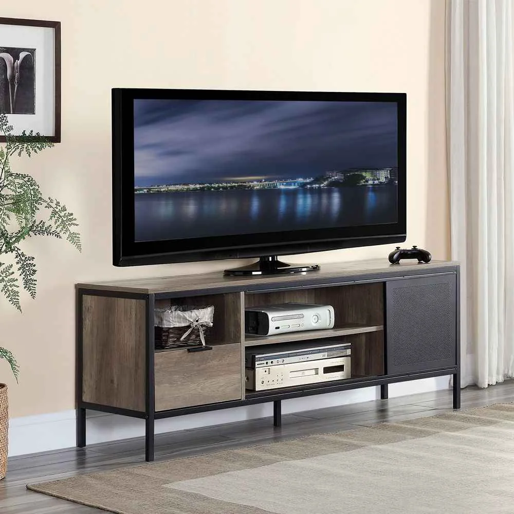 World-Class Nantan - 21 TV Stand - Rustic Oak Black Top-Quality