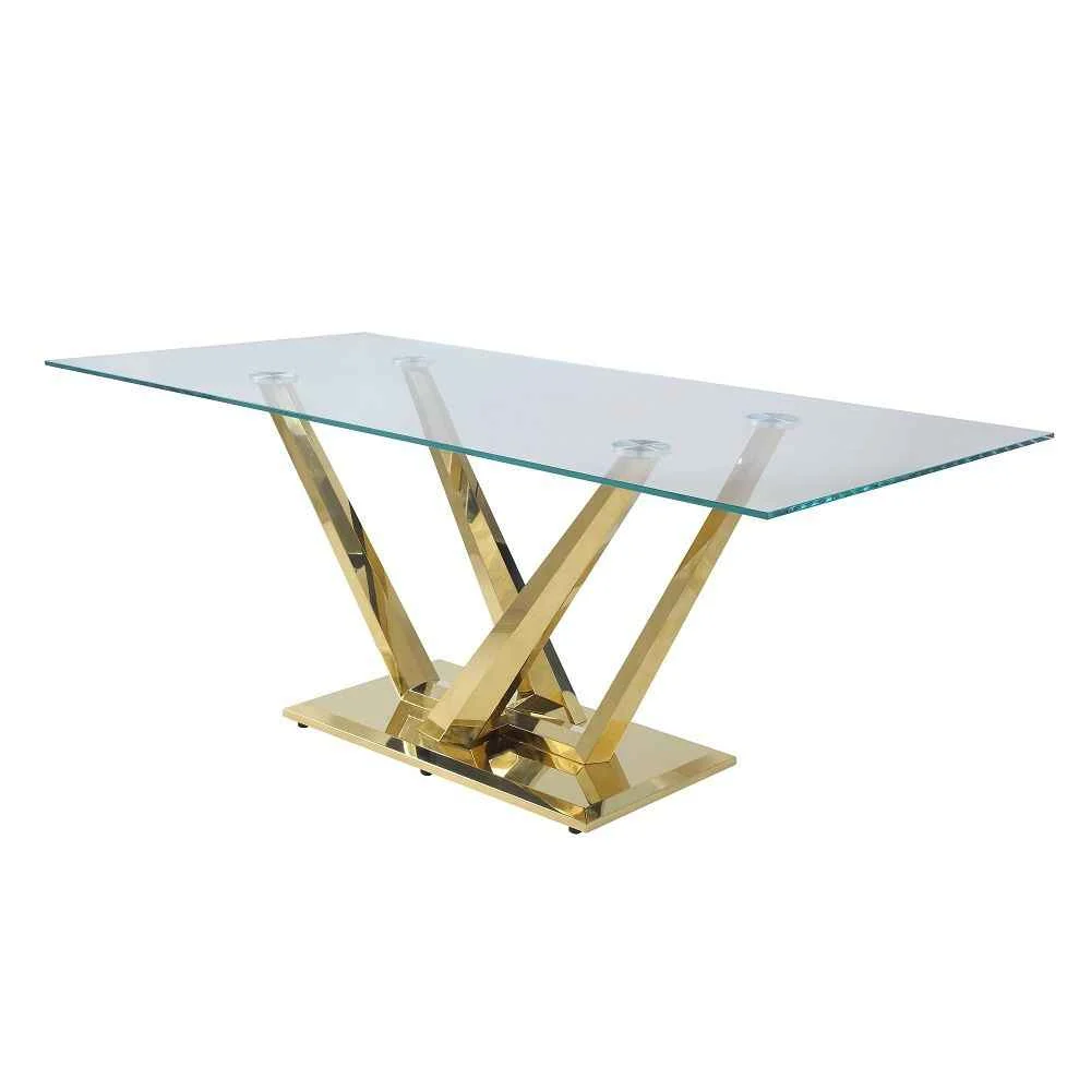 Detailed Barnard - Dining Table - Clear Glass Mirrored Gold Original