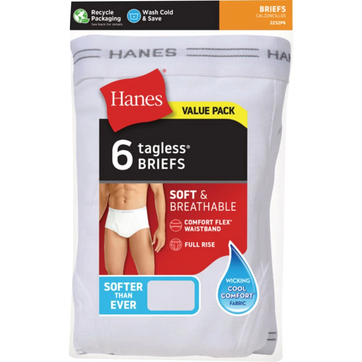 Eco-Friendly Hanes Men's M White Briefs 6-Pack Premium Material