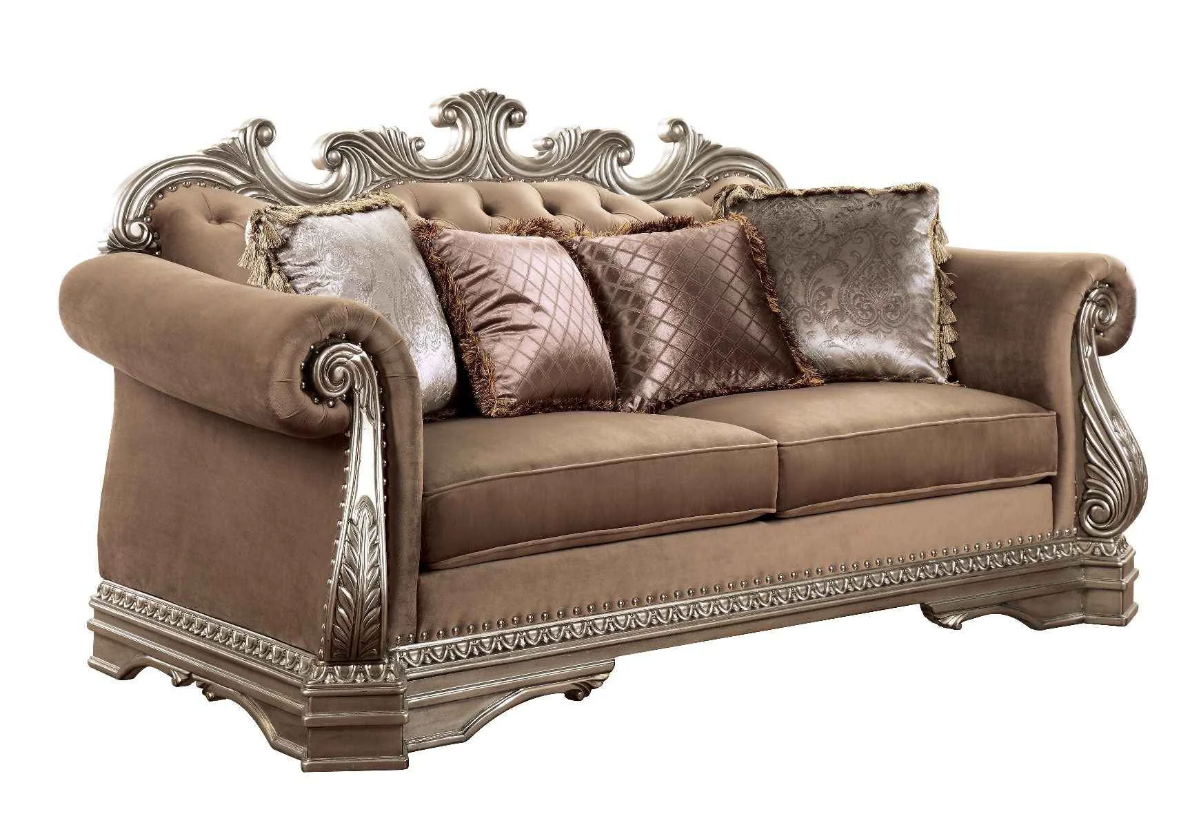 Fashionable Northville - Loveseat With 4 Pillows - Velvet Antique Silver Advanced