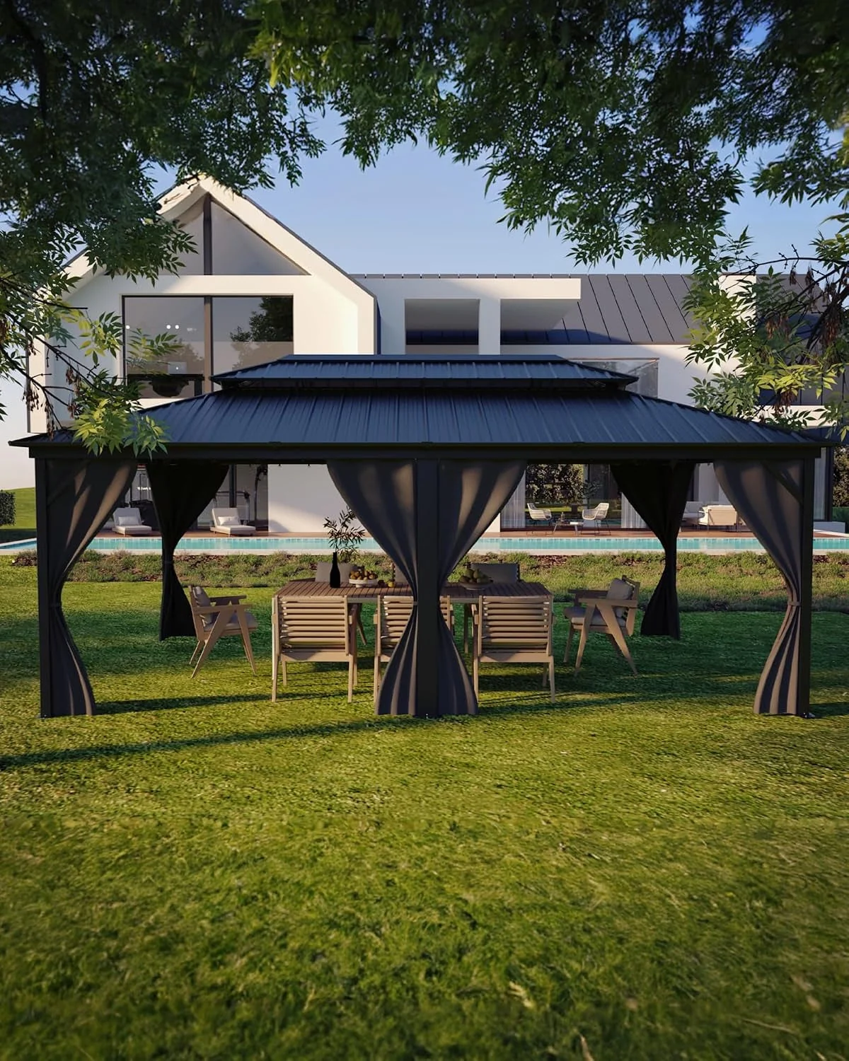 Optimized Twelve By Twenty Hardtop Gazebo Weatherproof Roofing Reusable