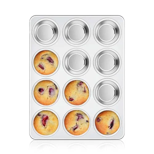 Versatile Stainless Steel Muffin Cupcake Pan 12 Cups 2.5 Count Healthy