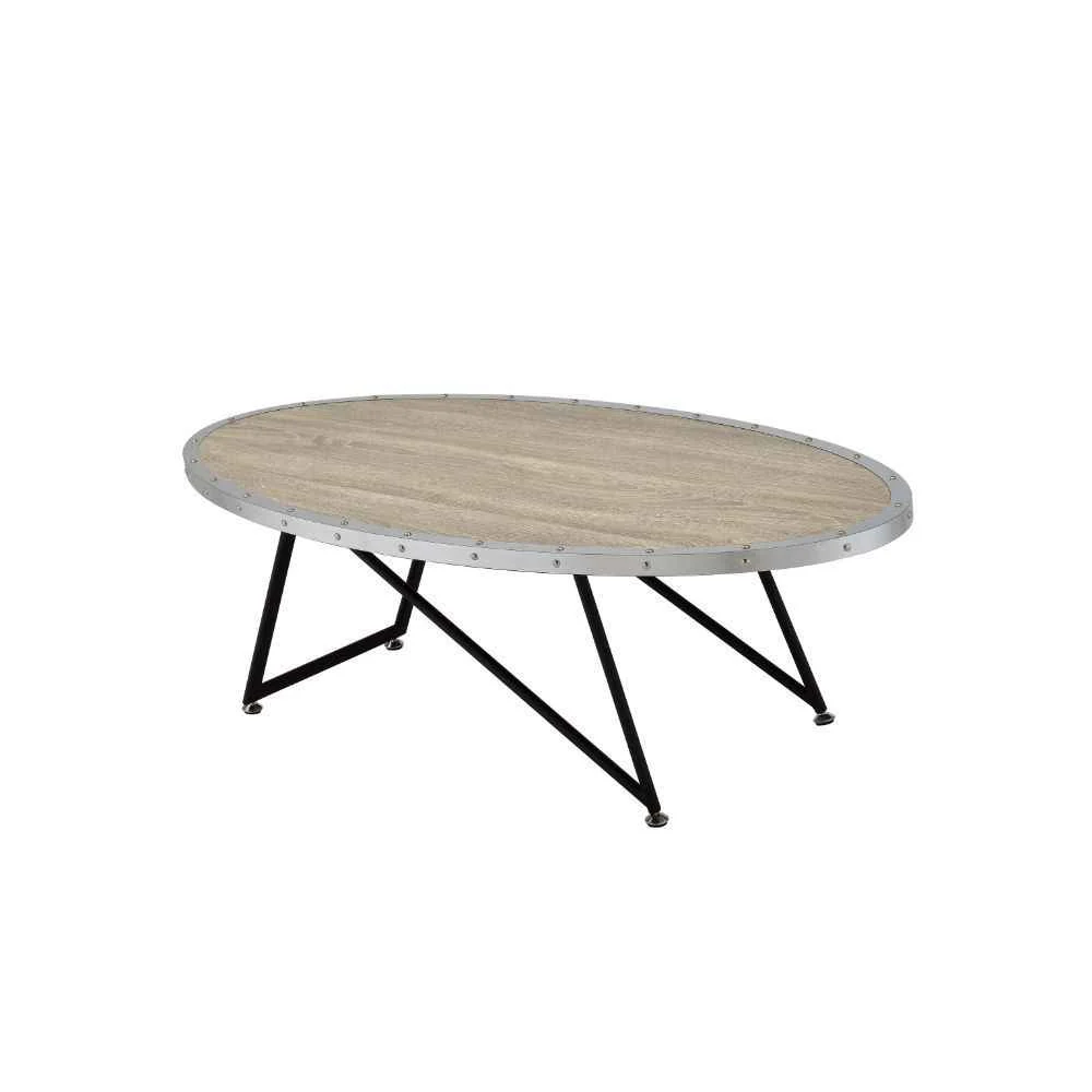 Fashionable Allis - Coffee Table - Weathered Gray Oak Metal Genuine
