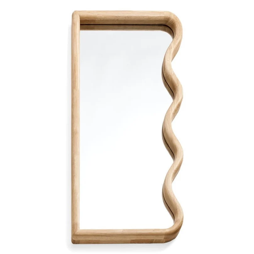 Elegant MIRROR LG WAVY HEVEA WOOD NATURAL Fine Crafted