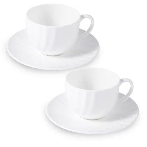 Fine Bone China Cappuccino Cups with Saucers Set of 2 2 Count Refined