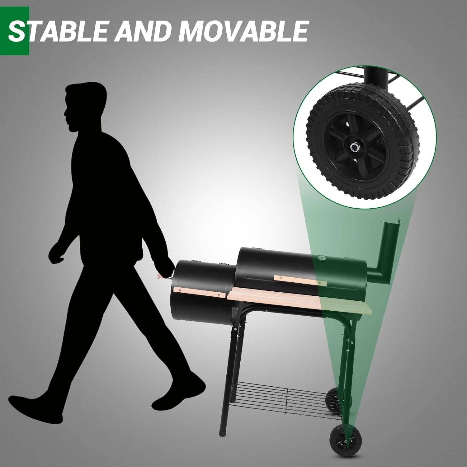 Detailed Charcoal Grill Offset Smoker 24x12 Stainless Wheels Elegant