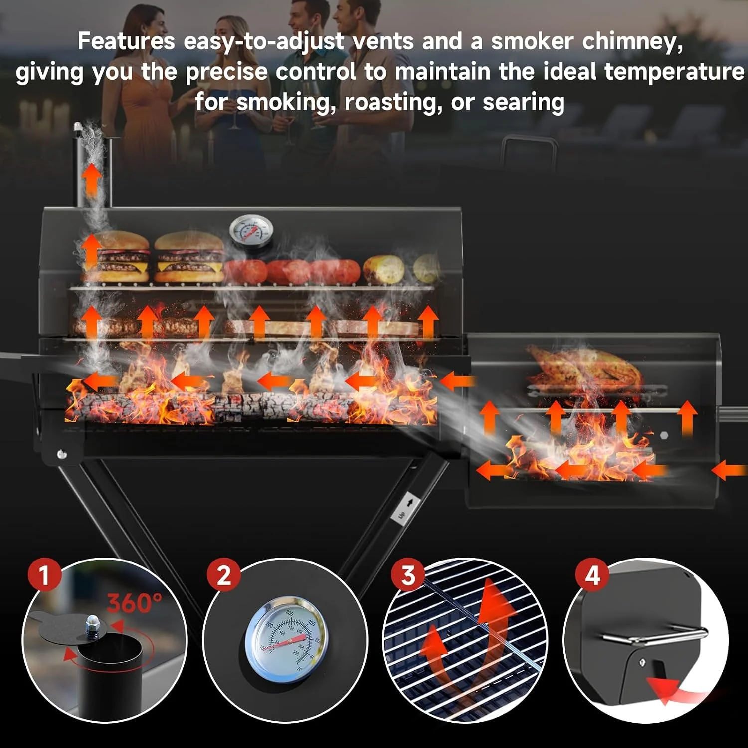 Eco-Friendly Foldable Portable Charcoal Grill With Smoking Function Healthy