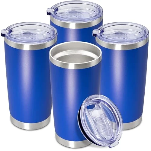 Traditional 20oz Tumbler Insulated Coffee Tumblers with Lid Stainless Steel DarkBlue 4P 4 Count Natural