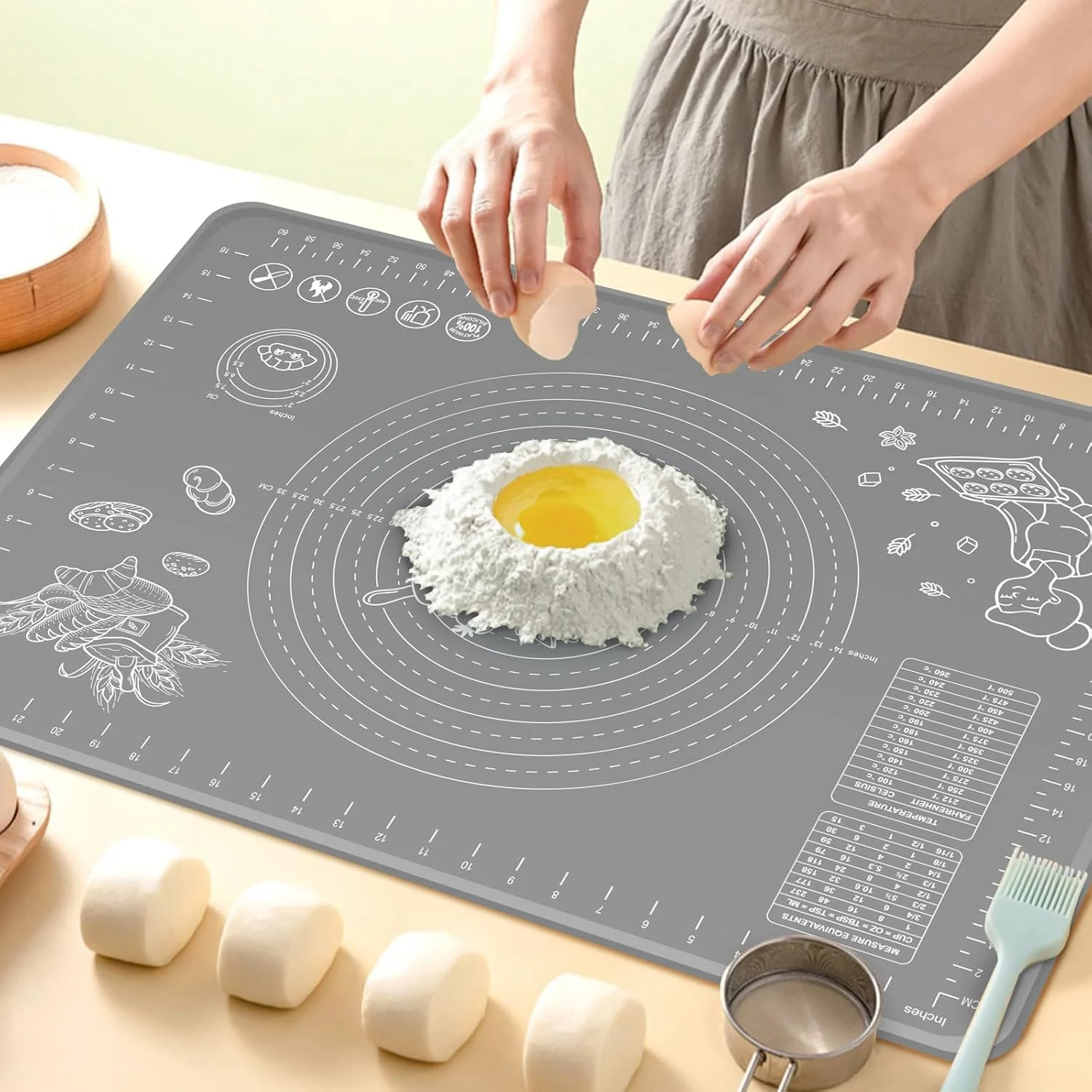 Superior Silicone Baking Mat 24 x 16 Extra Thick Non-stick Pastry Mat with Measurements and Edge Heightening Professional