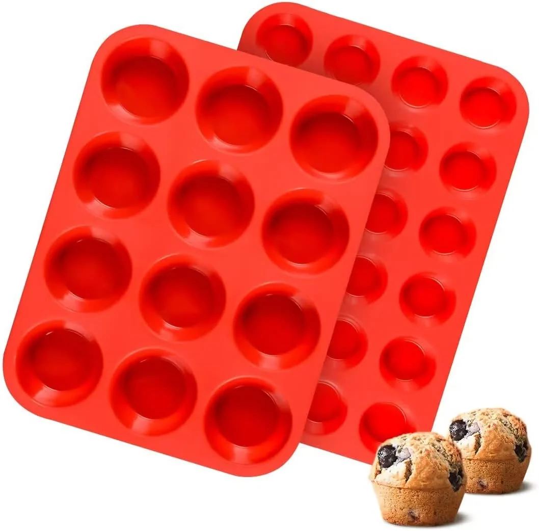 Quality Caketime Silicone Muffin Pan Mini Muffin Pan Regular 12 Cups and Mini 24 Cups Cupcake Tin Set of 2 for Baking Egg Bites Official