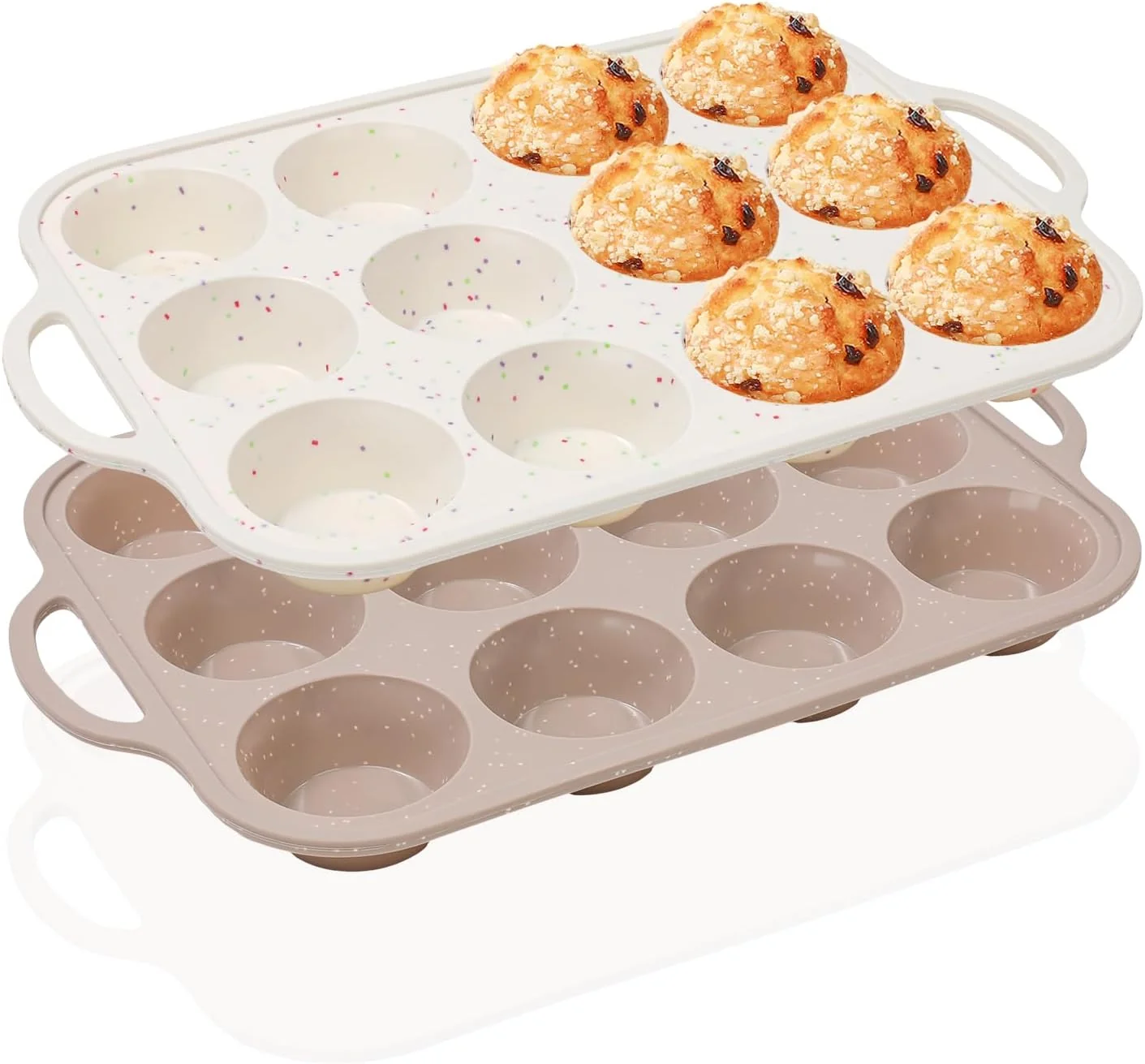 Relaxed Vinino 2Pack Silicone Muffin Pans for Baking with Metal Reinforced Frame 12 Cups Regular Size Nonstick Silicone Cupcake Pan Authentic