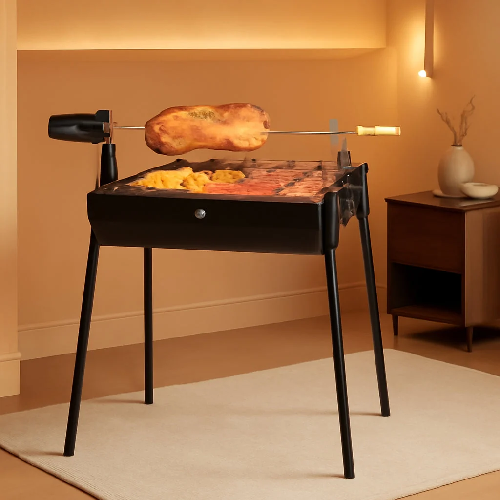 Healthy Portable Charcoal Grill With Thermometer Dual Sided Long-Lasting