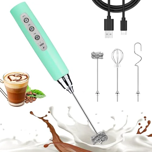 Stylish Baby Blue Milk Frother Wand for Coffee Green
