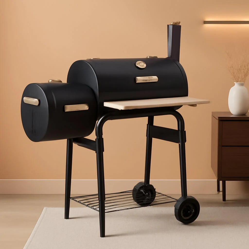 Detailed Large Offset Charcoal Smoker Grill Featuring Firebox Proven