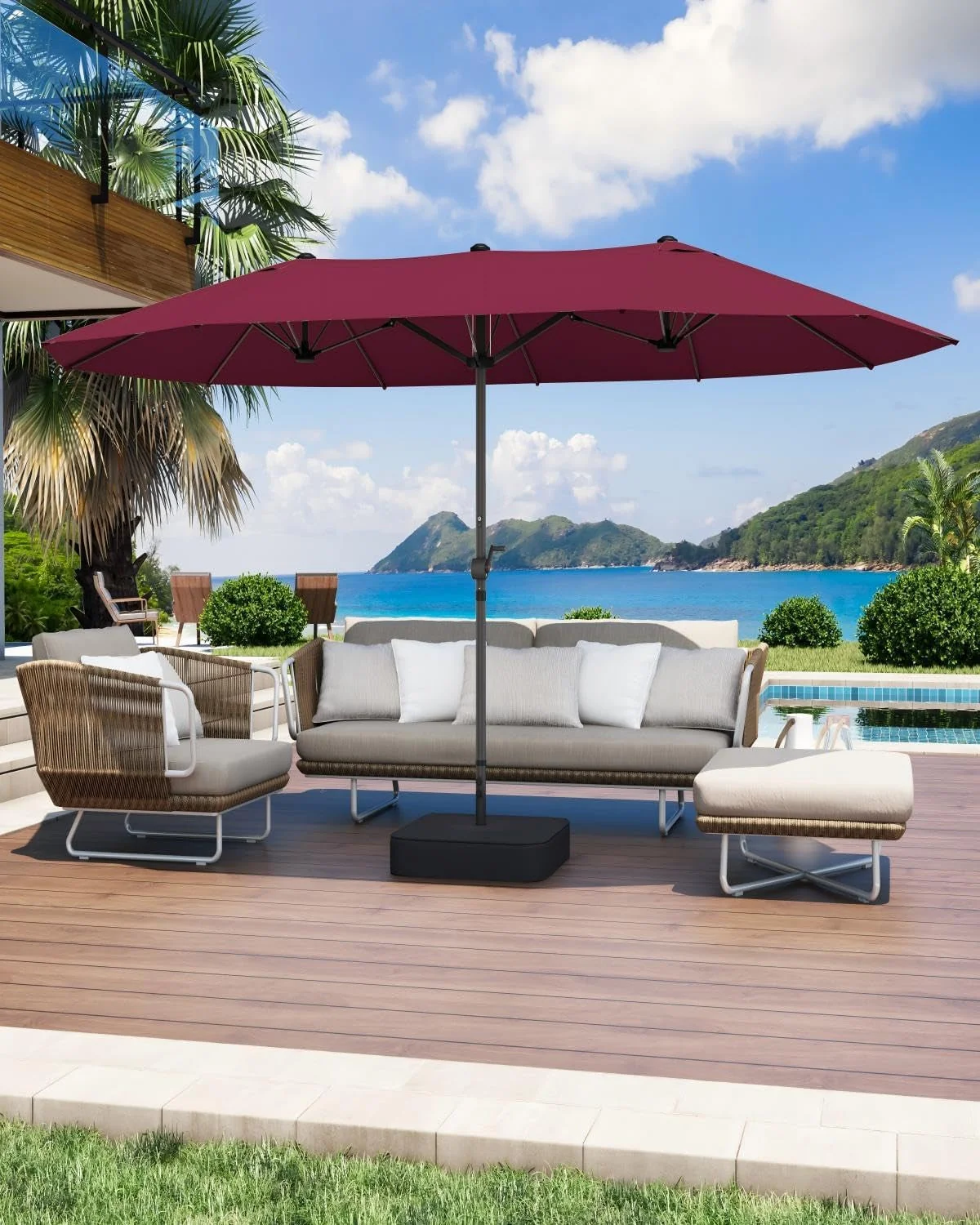 Exceptional Fifteen Foot Burgundy Patio Umbrella With Base Included Reliable