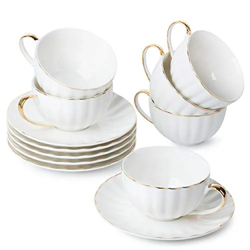 Verified BTaT Cappuccino Cups with Saucers 7 oz 6 Count Fine