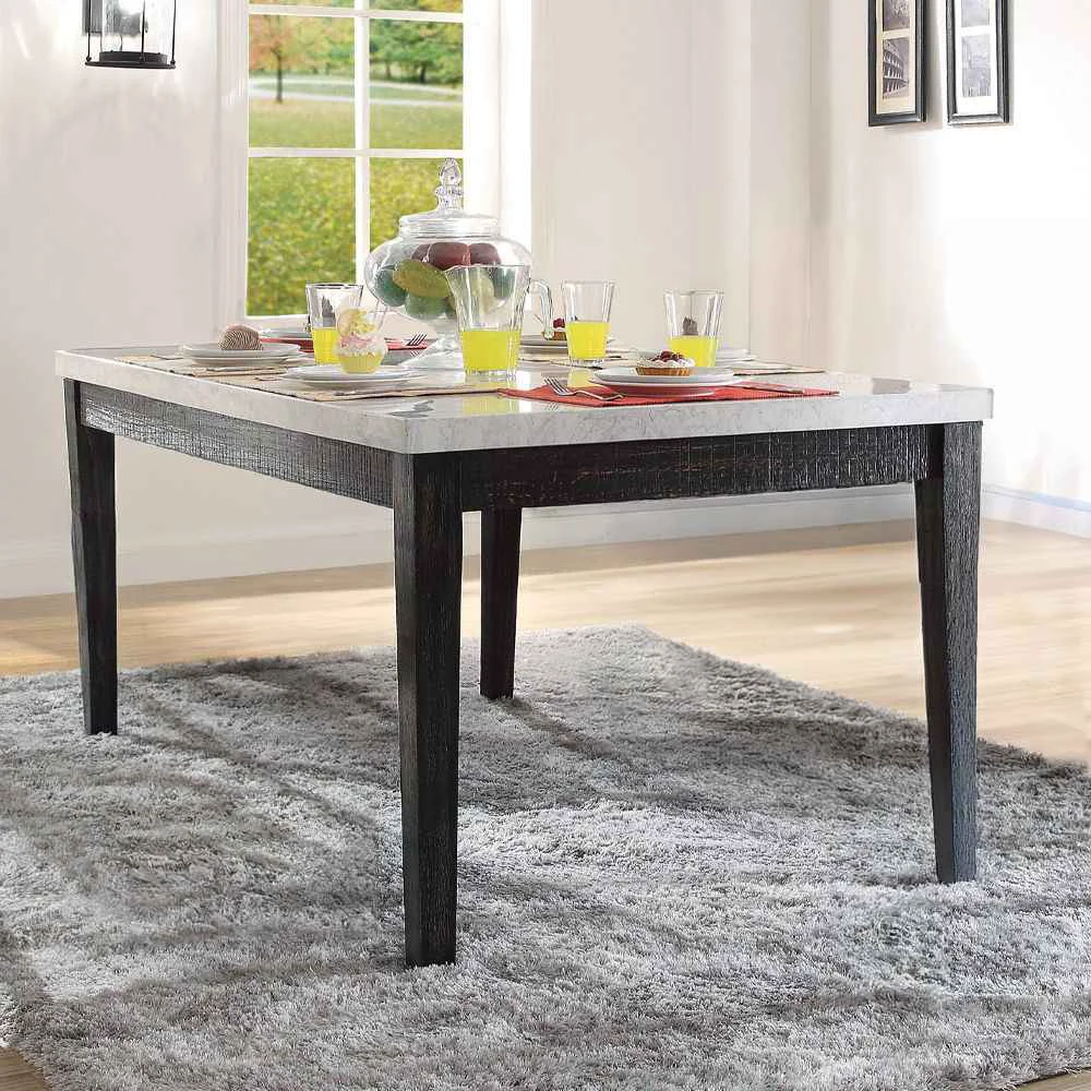 Genuine Nolan - Dining Table - White Natural Marble Top Salvage Dark Oak Original Design