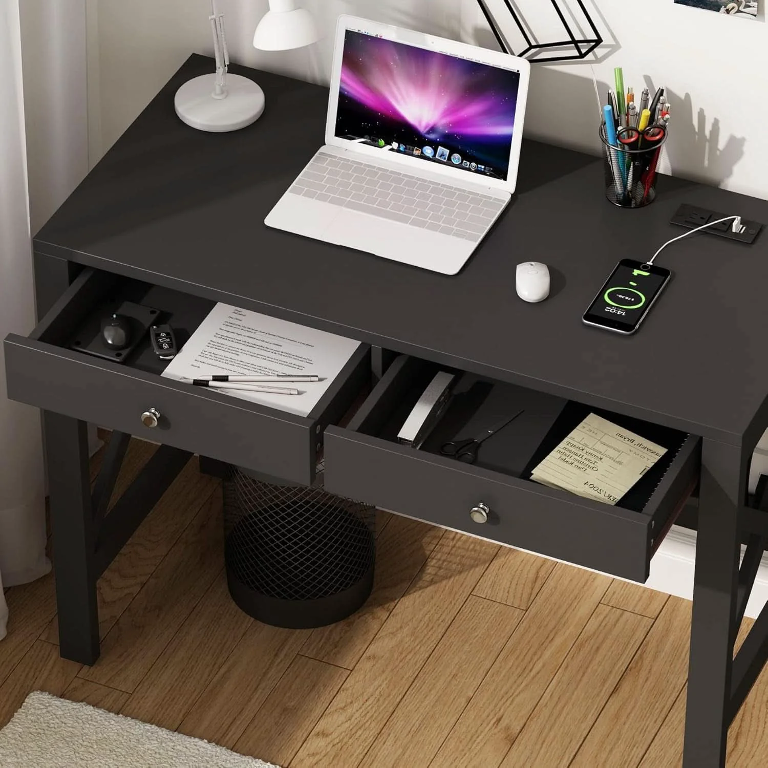 Premium 39 Inch Computer Desk With USB Ports For Home Office Comfortable