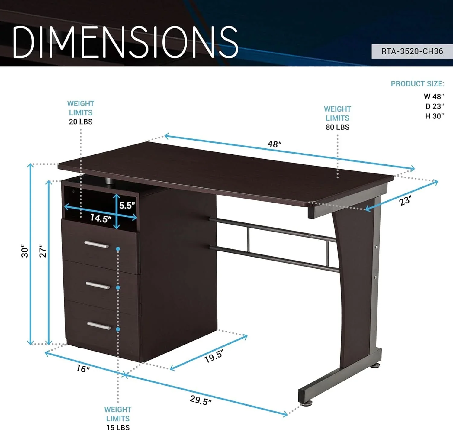 Functional 48 Inch Computer Desk with Drawers for Home Office Convenient